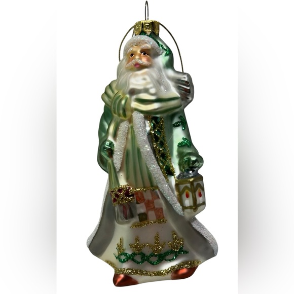 Fitz and Floyd  Green and White Holiday Santa Ornament - Picture 1 of 9